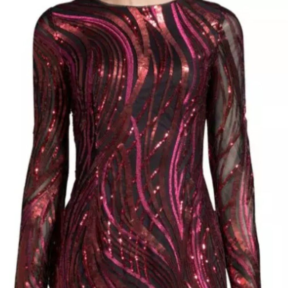 New Aidan Mattox Cramberry Sequin Cocktail Dress